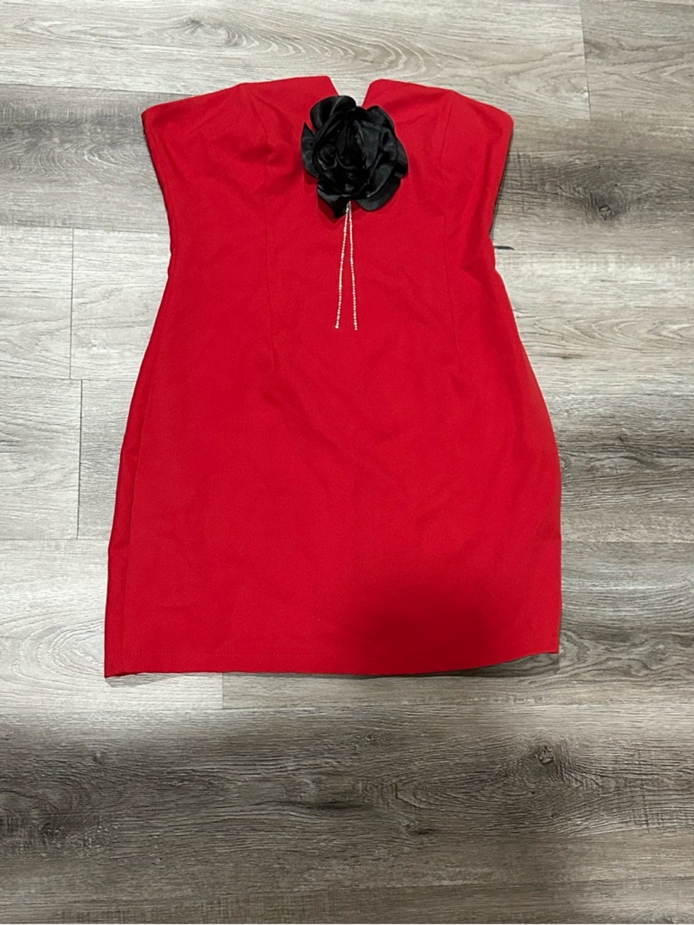 Alife Red Strapless Dress with Black Floral Accent (fits size M) From; Turkey